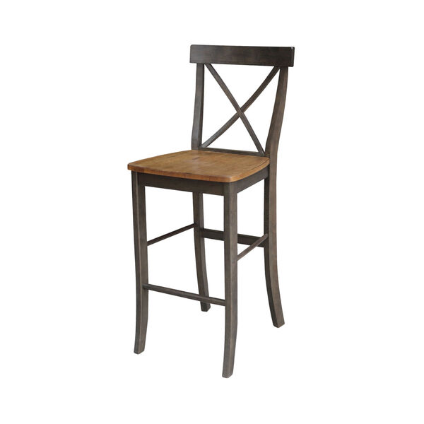 Hickory and Washed Coal 36-Inch Round Pedestal Bar Height Table With Two X-Back Bar Height Stools, Three-Piece, image 3