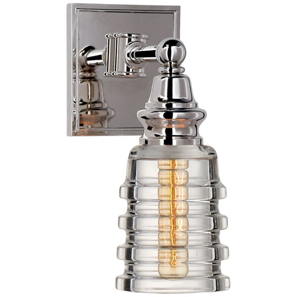Covington Sconce in Polished Nickel with Clear Ribbed Narrow Glass by Chapman and Myers, image 1