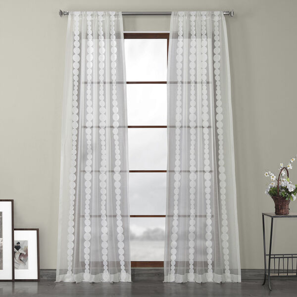 White Embroidered Sheer Curtain Single Panel, image 1