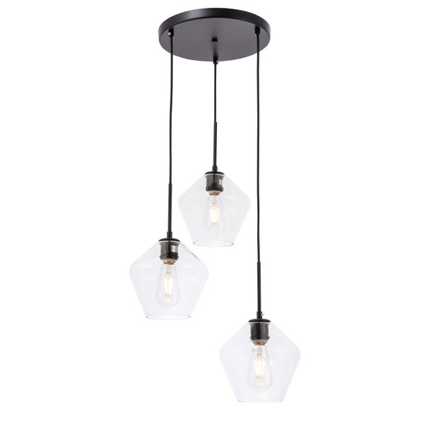 Gene Black 18-Inch Three-Light Pendant with Clear Glass, image 4