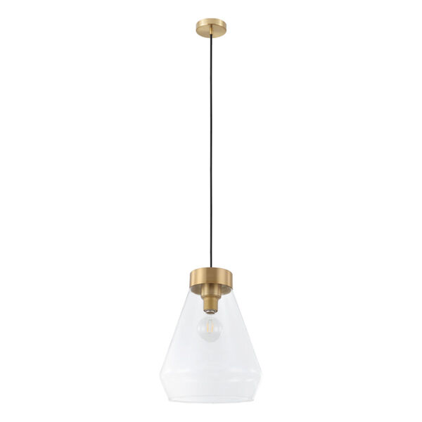 Montey Brushed Gold One-Light Pendant with Clear Glass Shade, image 1