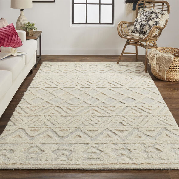 Anica Moroccan Chevorn Wool Tufted Ivory Blue Rectangular: 4 Ft. x 6 Ft. Area Rug, image 2
