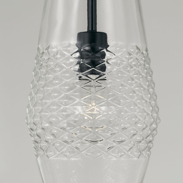 Dena Matte Black One-Light Pendant with Diamond Embossed Glass and Black Braided Cord, image 3