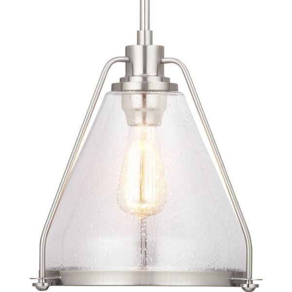Brushed Nickel One-Light Pendant With Transparent Seeded Glass, image 1