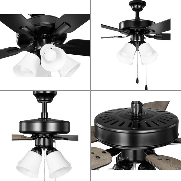 AirPro Builder Matte Black Four-Light LED 52-Inch  Ceiling Fan with Frosted Glass Light Kit, image 3
