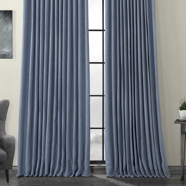 Denim Blue Faux Linen Extra Wide Blackout Single Panel Curtain 100 x 84, image 6