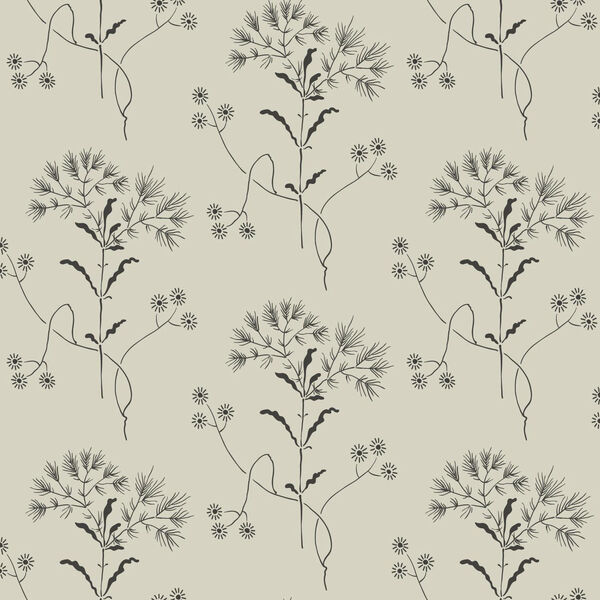 Wildflower White and Gatherings (Taupe) Wallpaper - SAMPLE SWATCH ONLY, image 1