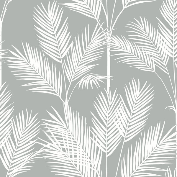 Waters Edge Gray King Palm Silhouette Pre Pasted Wallpaper, image 2