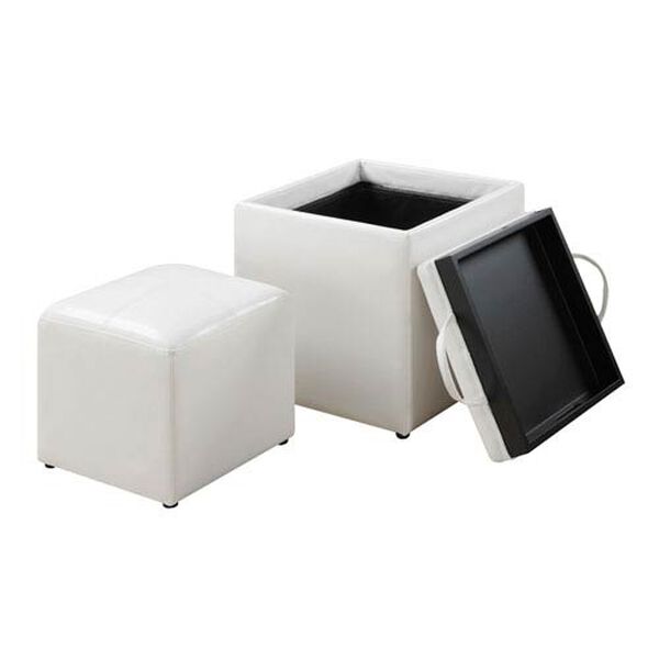 Designs4Comfort Park Avenue Ivory Faux Leather Single Ottoman with Stool and Reversible Tray, image 4