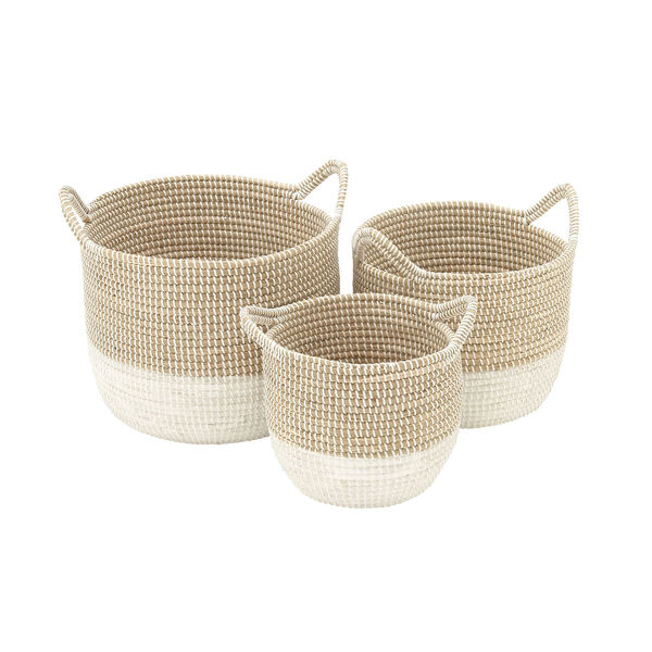 Brown and White Sea Grass Storage Basket, Set of 3, image 2