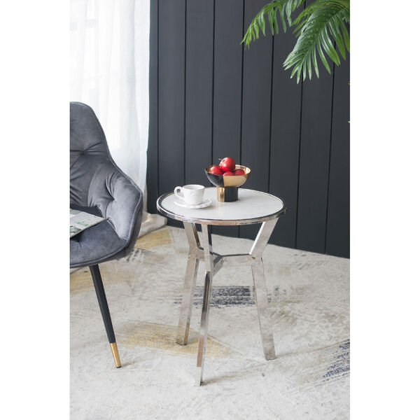 Silver White End Table with Marble Top, image 6