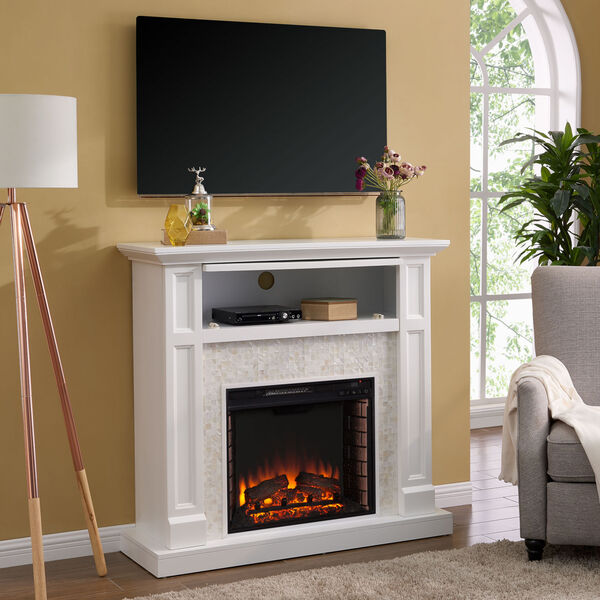 Nobleman White Tiled Media Fireplace Console, image 4