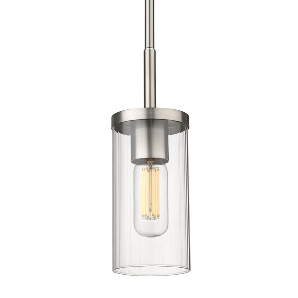 Winslett Pewter Five-Inch One-Light Mini Pendant with Ribbed Clear Glass Shade, image 1
