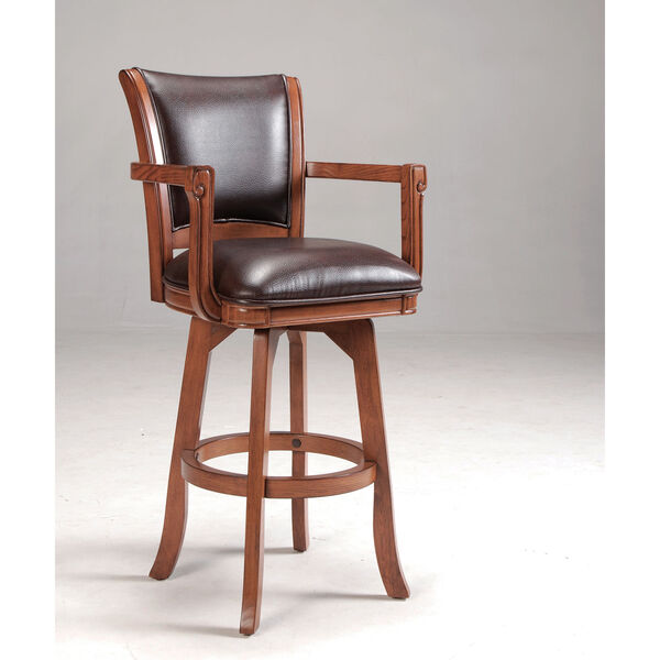 Park View Medium Brown Oak Swivel 30-Inch Barstool with Dark Brown Bonded Leather, image 1