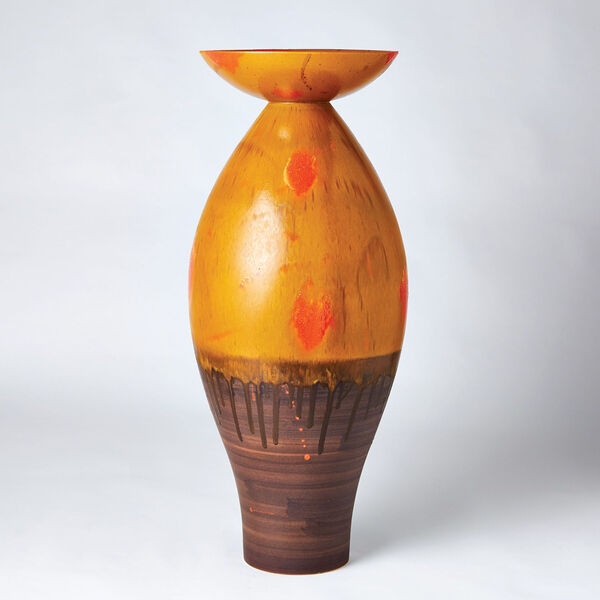 Orange 12-Inch Flare Top Melon Vase, image 1