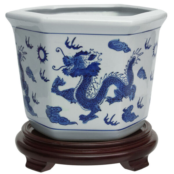Dragon Blue and White Porcelain Indoor Flower Pot, image 1
