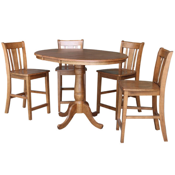 San Remo Distressed Oak 35-Inch Round Extension Dining Table with Four Stool, image 1