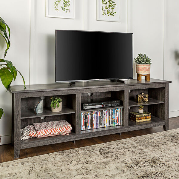 70-Inch Wood Media TV Stand Storage Console - Charcoal, image 1