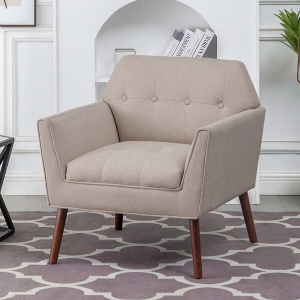 Take A Seat Sandy Beige Fabric Espresso Andy Accent Chair, image 2