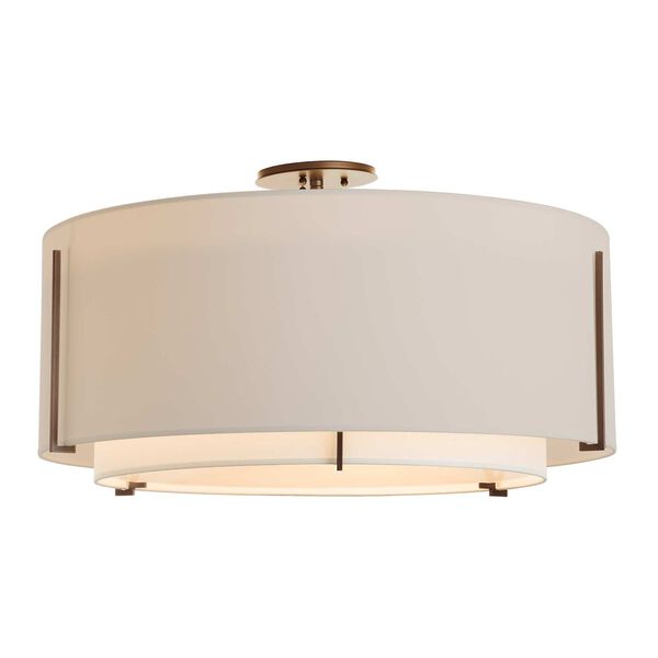 Exos Bronze 29-Inch Three-Light Semi Flush Mount with Flax Outer Shade, image 1