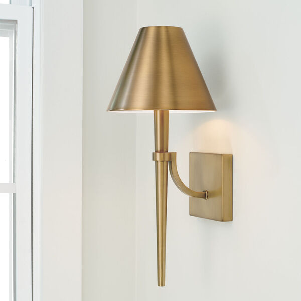 Holden Aged Brass One-Light Sconce with Metal Shade with White Interior, image 3