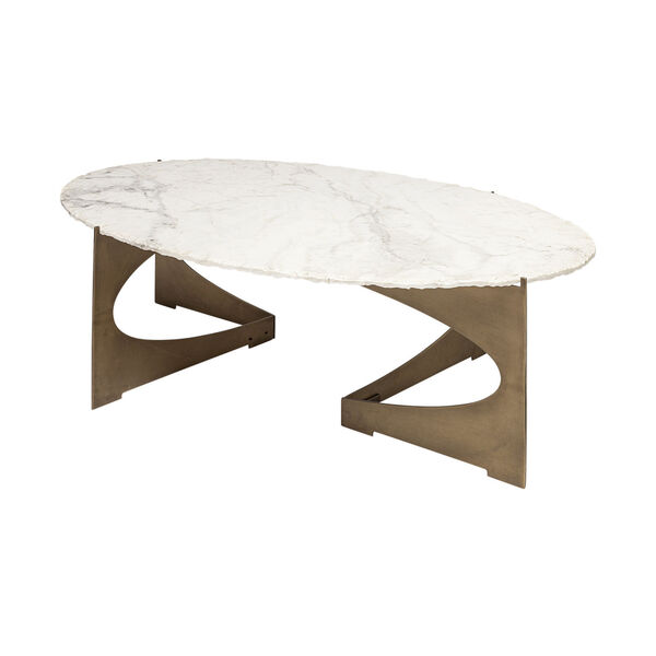Reinhold III White and Gold Oval Marble Top Coffee Table, image 1