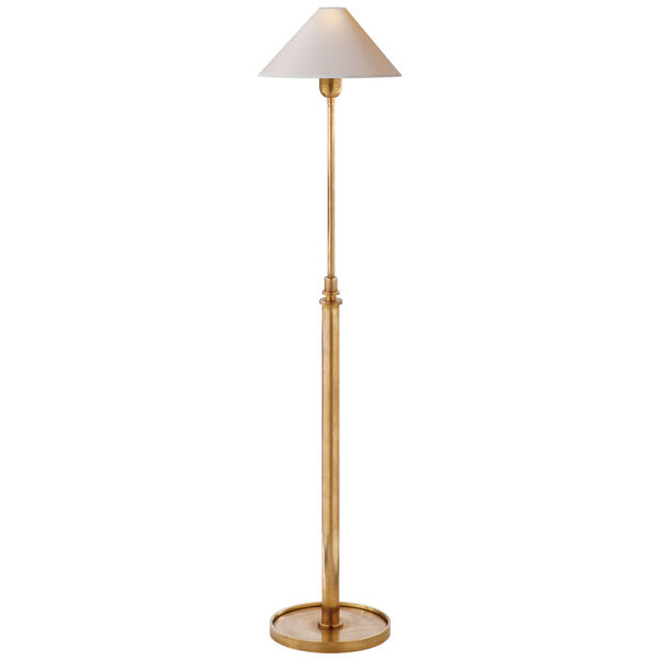 Hargett Floor Lamp in Hand-Rubbed Antique Brass with Natural Paper Shade by J. Randall Powers, image 1