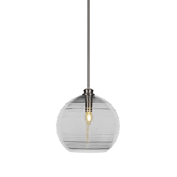 Malena Brushed Nickel 14-Inch One-Light Stem Hung Pendant with Clear Ribbed Glass Shade, image 1