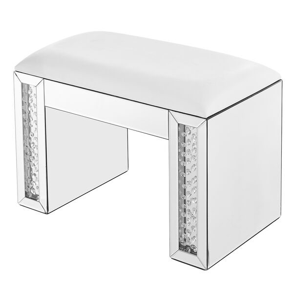 Modern Mirrored Crystal and Leather Vanity stool, image 4
