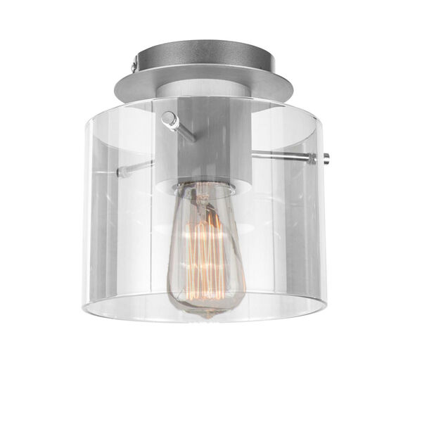 Henley Brushed Aluminium One-Light Flush Mount with Clear Glass, image 1