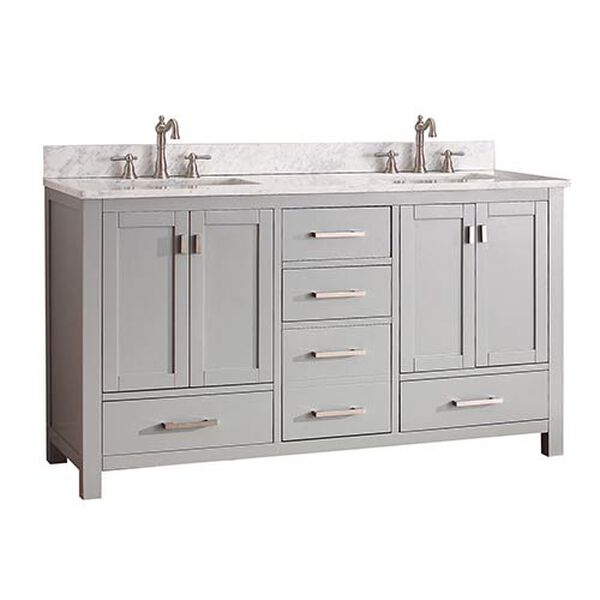 Modero Chilled Gray 60-Inch Double Vanity Combo with White Carrera Marble Top, image 2