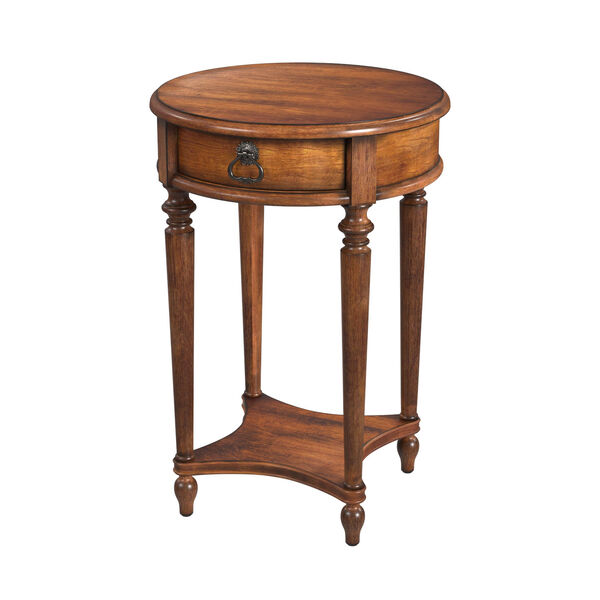 Jules Antique Cherry Round Accent Table with Drawer, image 1