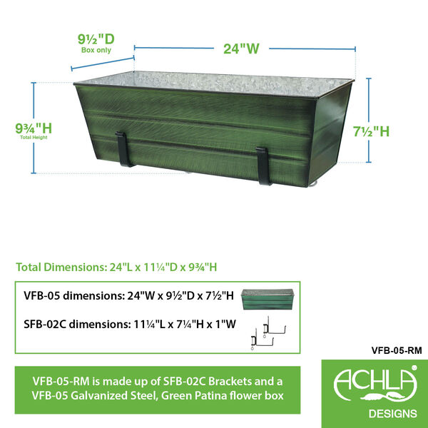 Green Patina 24-Inch Flower Box with Clamp-On Bracket, image 4