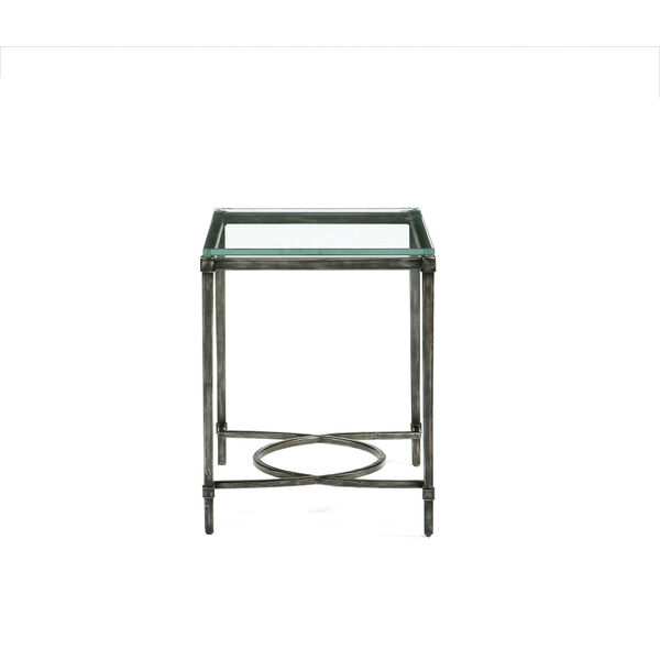 Interiors Blackened Gray and Clear Forged Iron and Glass End Table, image 1