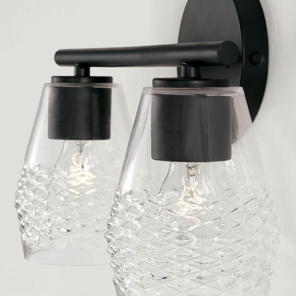 Dena Matte Black Two-Light Vanity with Diamond Embossed Glass, image 2