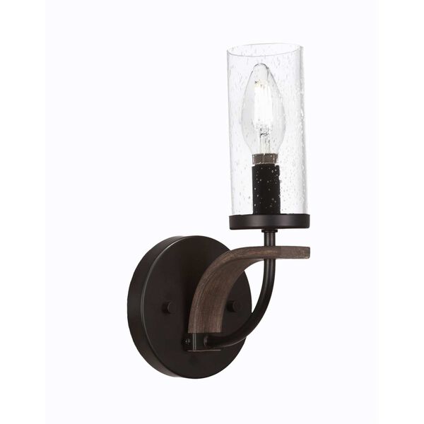 Monterey Matte Black Brown One-Light Wall Sconce with Clear Bubble Glass, image 1