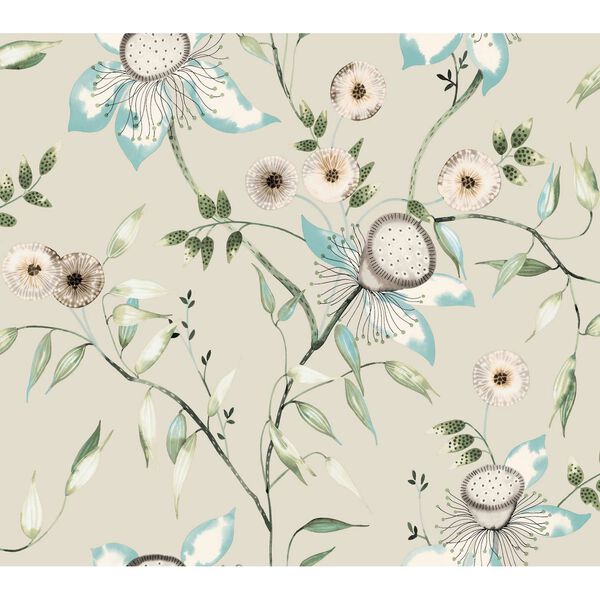 Dream Blossom Taupe Aqua Wallpaper, image 2