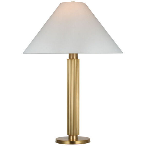 Durham Large Table Lamp in Soft Brass with Linen Shade by Marie Flanigan, image 1