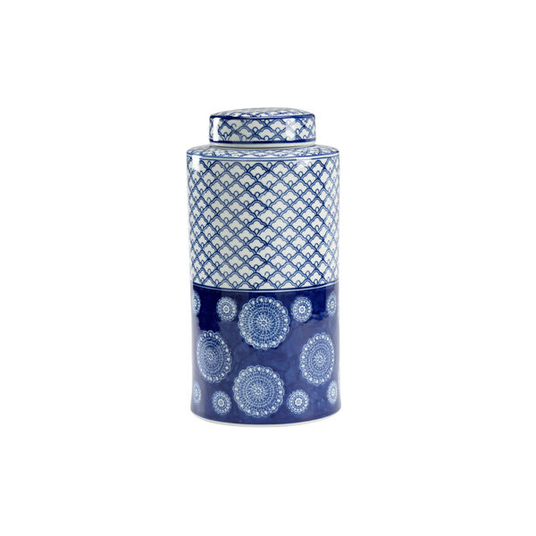 White and Blue 8-Inch Yamada Canister, image 1