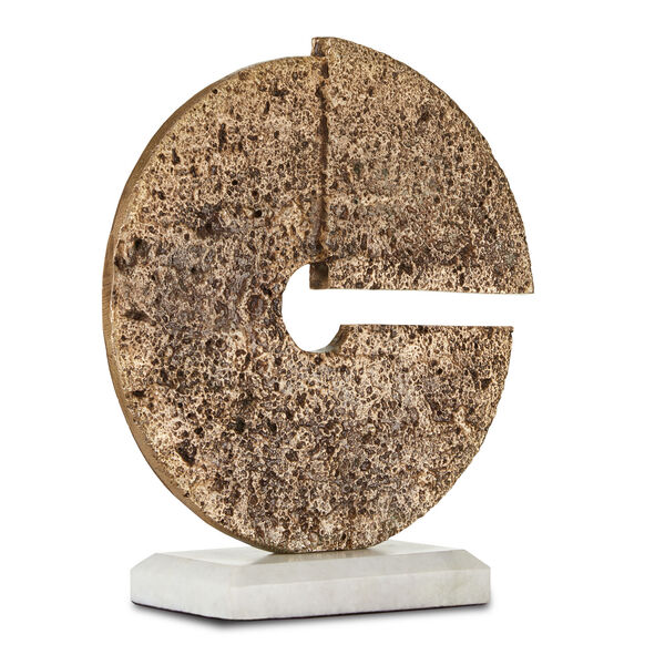 Daman Aged Brass and White 12-Inch Disc on Marble Base, image 2