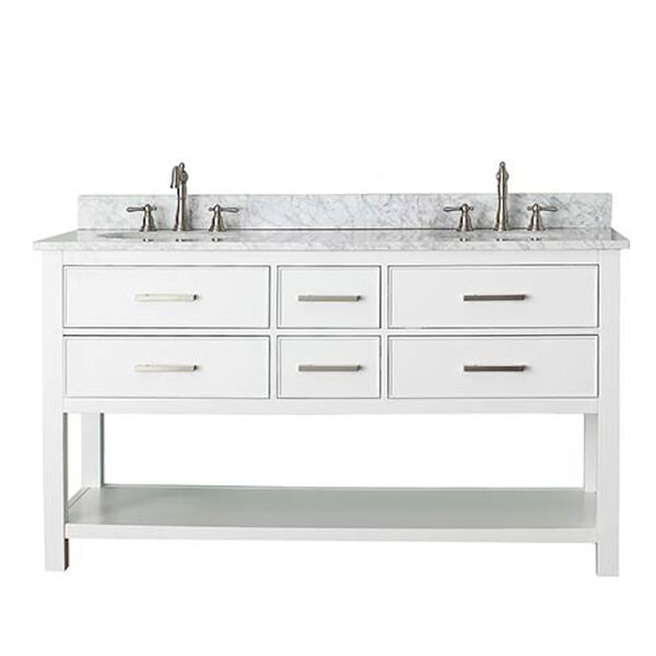 Brooks White 60-Inch Vanity Combo with Carrera White Marble Top, image 1