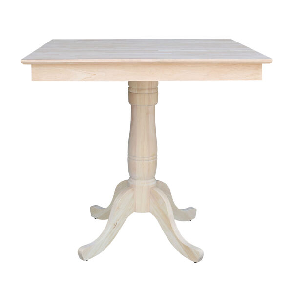 Wood 36-Inch Square Top Pedestal Table with Four Counter Height Stool, Set of Five, image 2