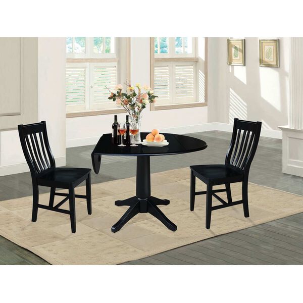 Black 42-Inch Round Top Pedestal Table with Chairs, 3-Piece, image 2