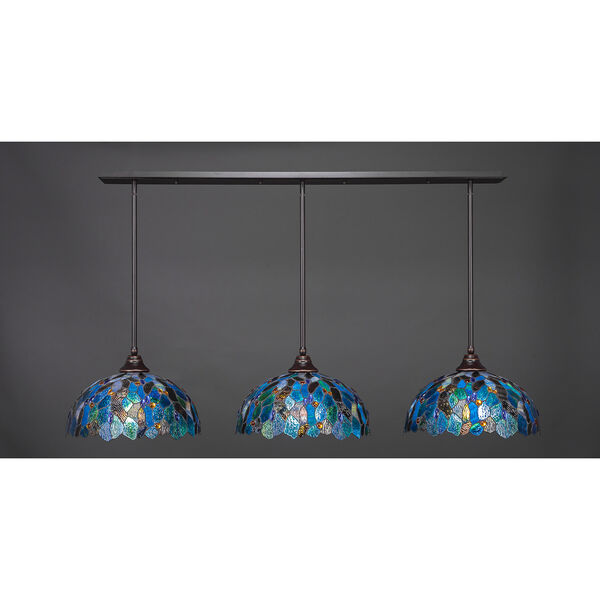Any Dark Granite 16-Inch Three-Light Pendant with Blue Mosaic Tiffany Glass, image 1