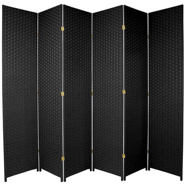 Seven Ft. Tall Woven Fiber Room Divider Black Six Panel, Width - 117 Inches, image 1