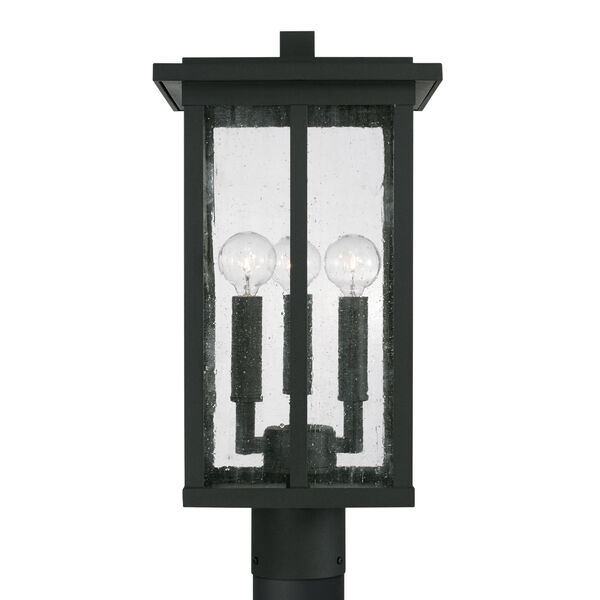 Barrett Black Three-Light Outdoor Post Lantern with Antiqued Glass, image 2