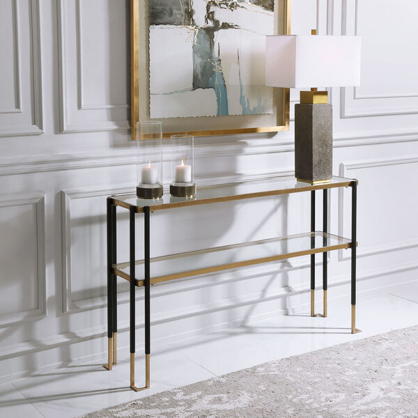Kentmore Black and Brushed Gold 54-Inch Console Table, image 3