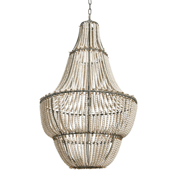White Wash One-Light Metal and Wood Bead Chandelier, image 2