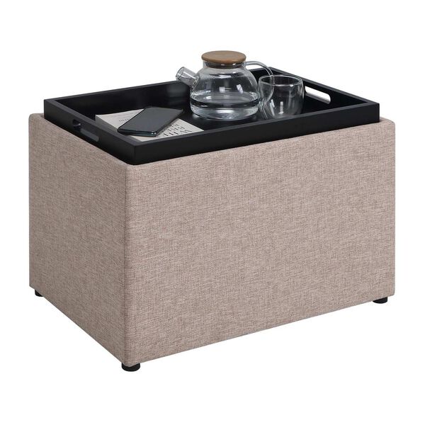 Beige Storage Ottoman with Reversible Tray, image 2