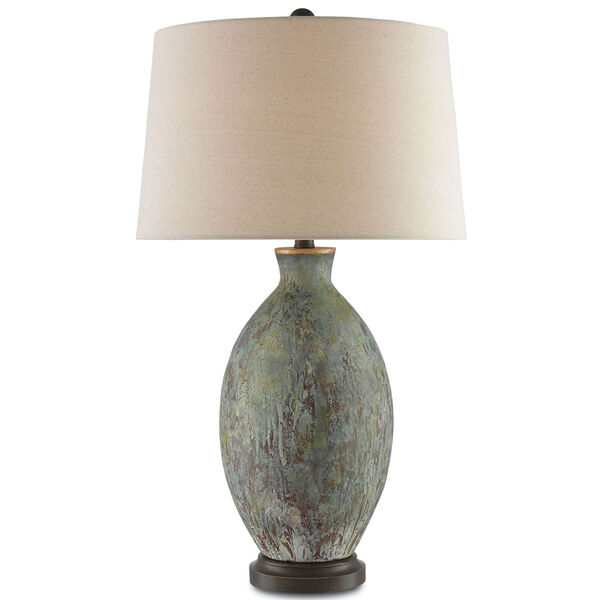Remi Green, Dark Red Drip Glaze, and Bronze Gold One-Light Table Lamp, image 1